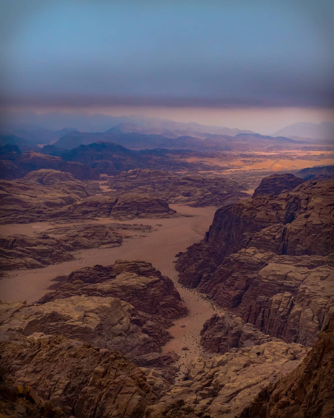 An aerial view of a desert canyon