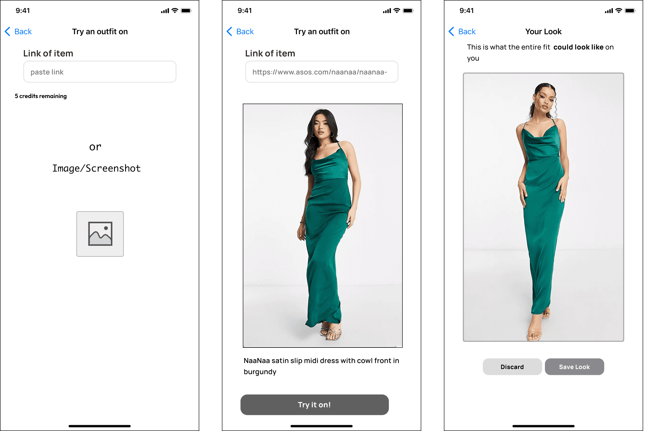 Wireframe — try on clothes