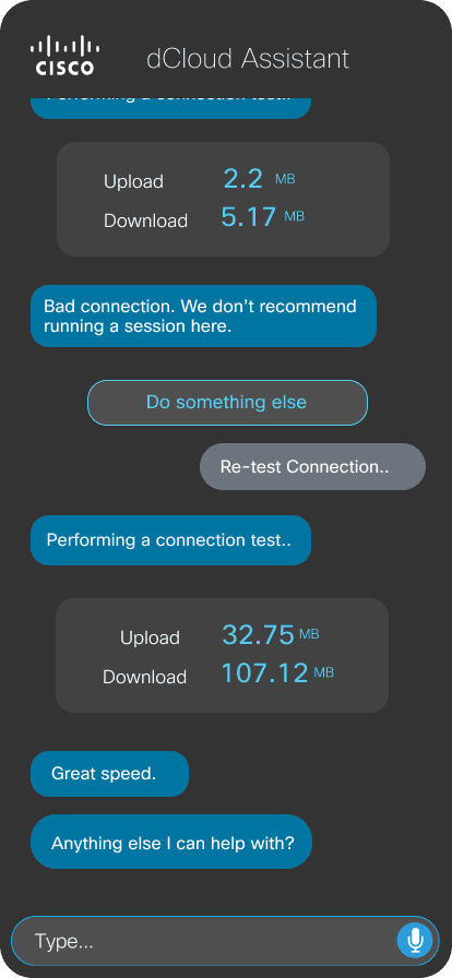 dCloud Assistant — Test Connection screen