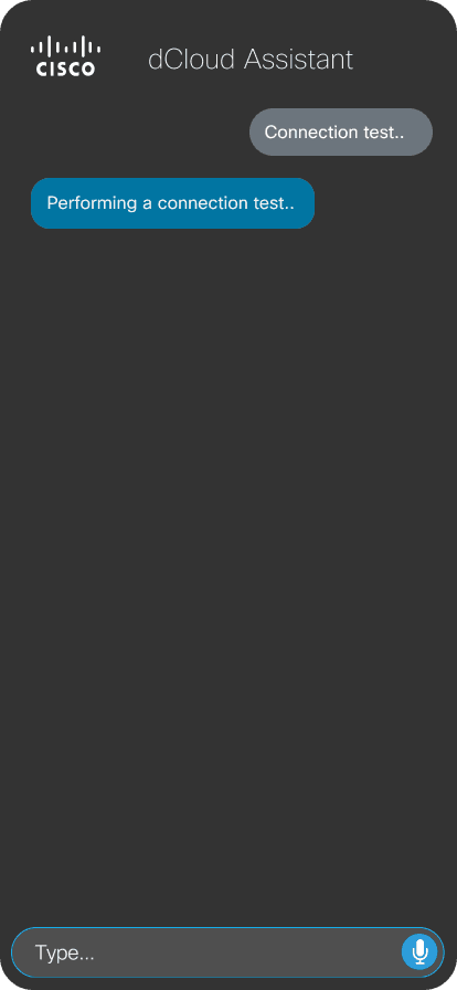 dCloud Assistant — Test Connection screen