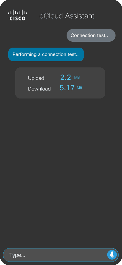dCloud Assistant — Test Connection screen