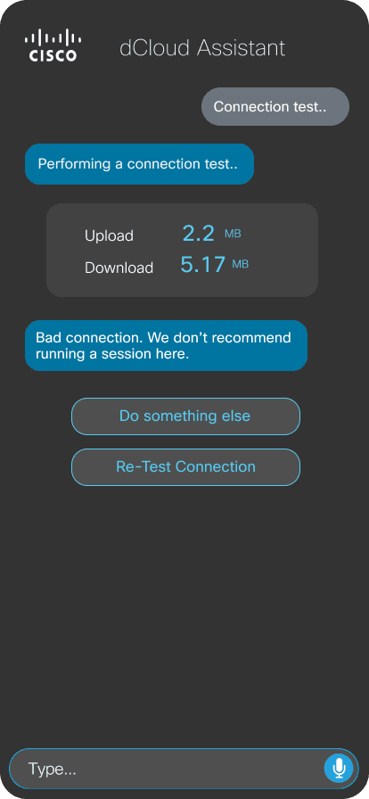 dCloud Assistant — Test Connection screen
