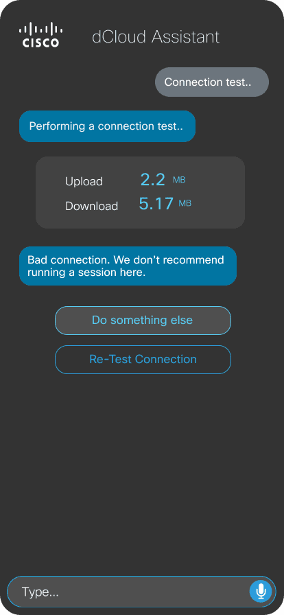 dCloud Assistant — Test Connection screen