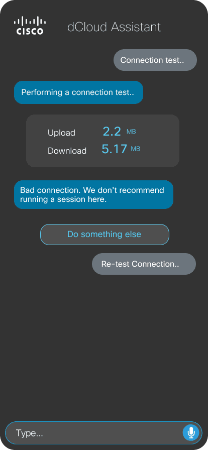 dCloud Assistant — Test Connection screen