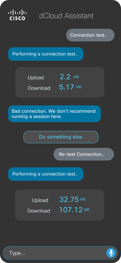 dCloud Assistant — Test Connection screen