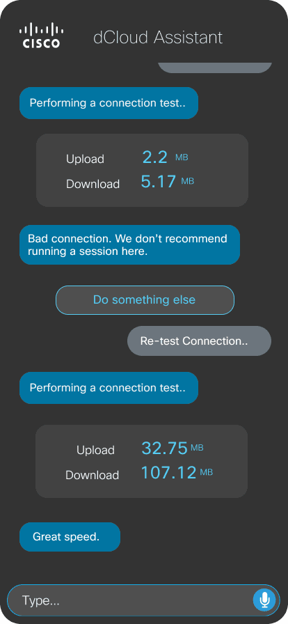 dCloud Assistant — Test Connection screen