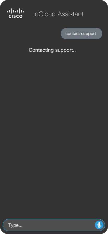 dCloud Assistant — Contact Support screen