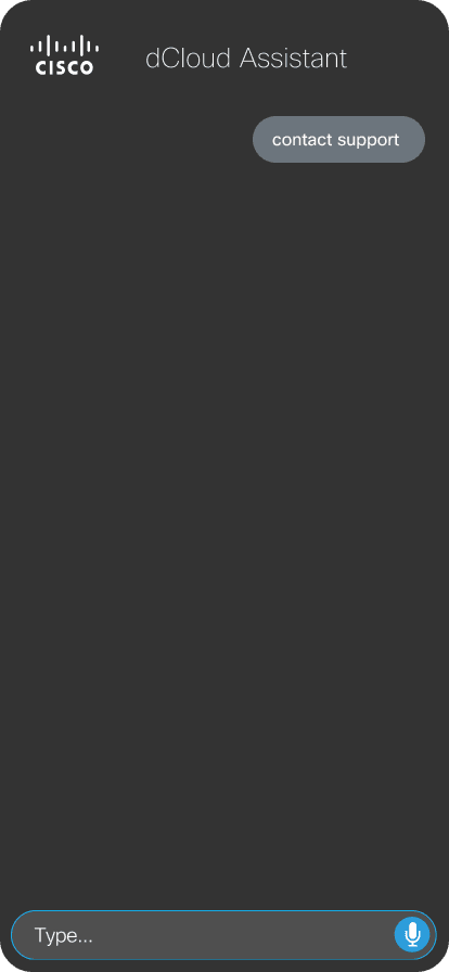 dCloud Assistant — Contact Support screen