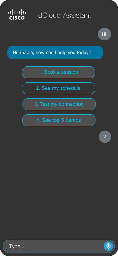 dCloud Assistant — See Schedule screen