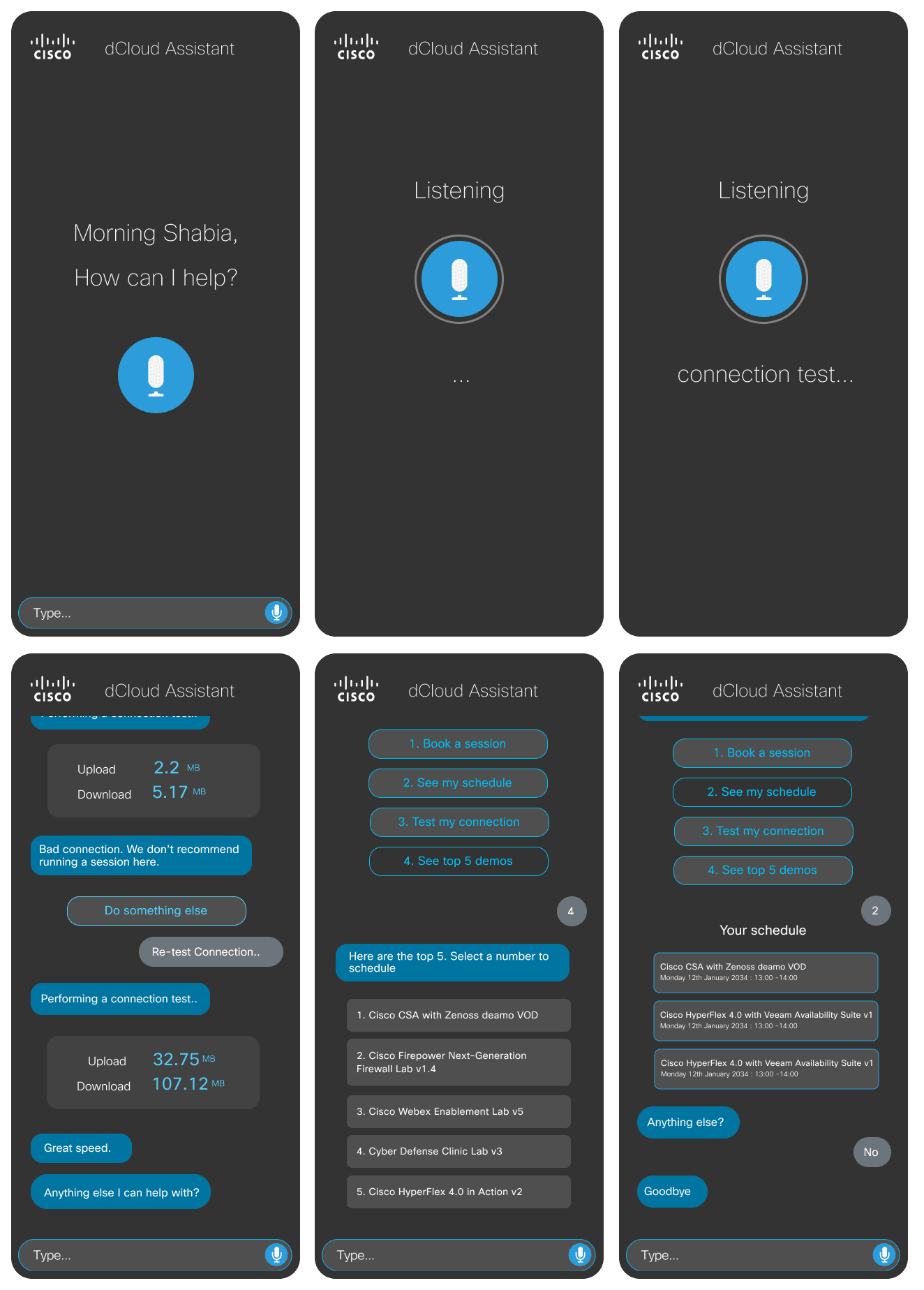 dCloud Assistant visual design — chat and command interface